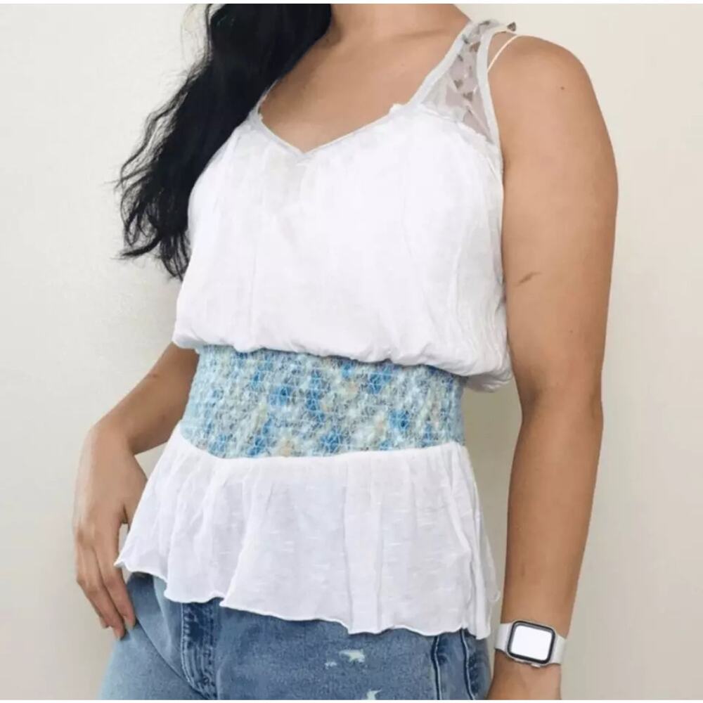 Free People White and Turquoise Blouse